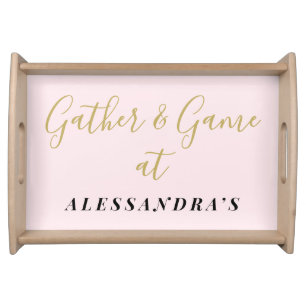 Custom Funny Minimalist Pastel Pink Gold Game Serving Tray