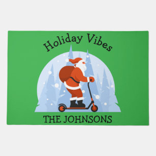 Custom Funny Modern Santa Christmas Holiday Green Doormat