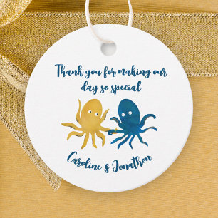 Custom Funny Navy and Gold Ocean Octopus Wedding Favor Tags