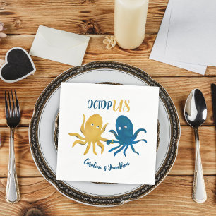 Custom Funny Navy and Gold Ocean Octopus Wedding Napkins