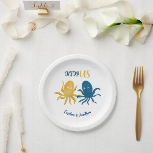 Custom Funny Navy and Gold Ocean Octopus Wedding Paper Plates