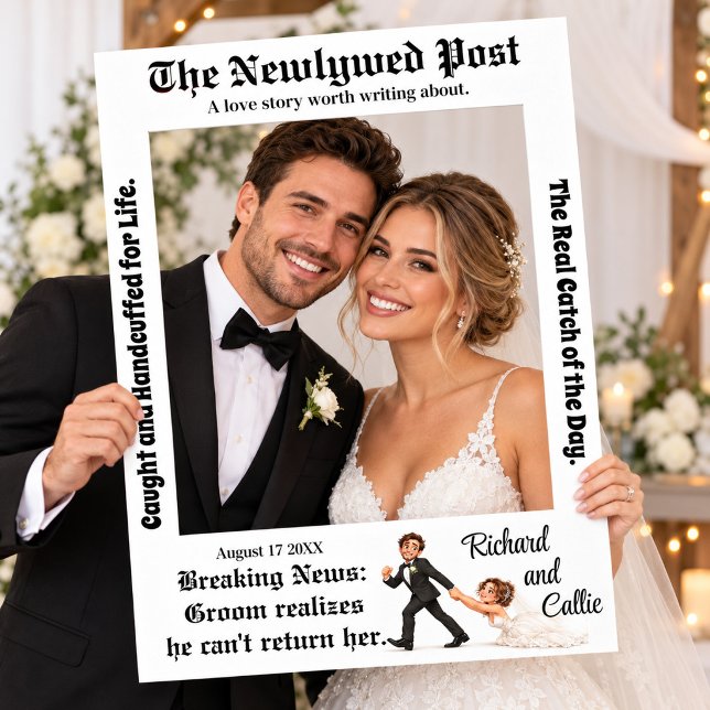 Custom Funny Newspaper Wedding Selfie Frame  (Creator Uploaded)