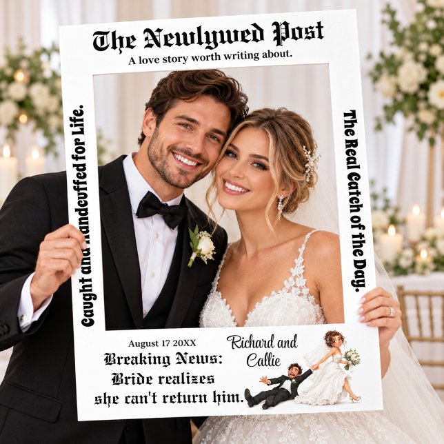 Custom Funny Newspaper Wedding Selfie Frame  (Creator Uploaded)