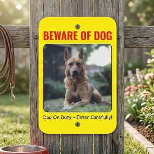 Custom Funny Photo Beware Of Dog Warning Metal Sign