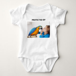 Custom Funny Protected By Bird Pet Photo Baby Bodysuit