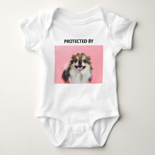Custom Funny Protected By Chihuahua Pet Photo Baby Bodysuit