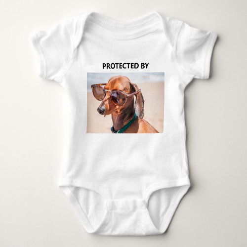Custom Funny Protected By Dachshund Pet Photo Baby Bodysuit