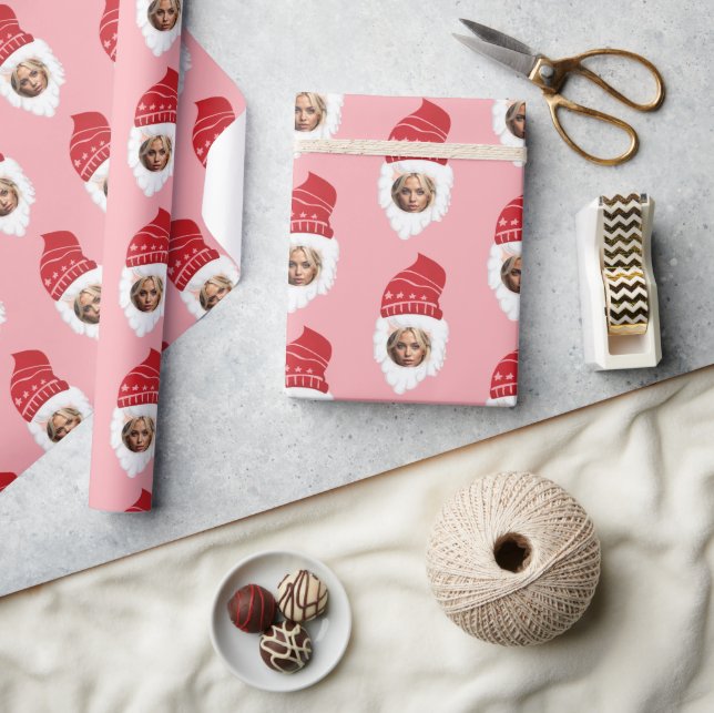 Custom funny Santa Claus face with your photo Wrapping Paper (Crafts)
