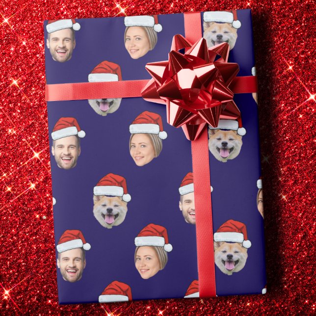 Custom Funny Santa Hat Face 3 Photos  Wrapping Paper (Creator Uploaded)