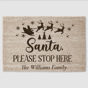 Custom Funny Santa Please Stop Here Christmas Coir Fiber Doormat