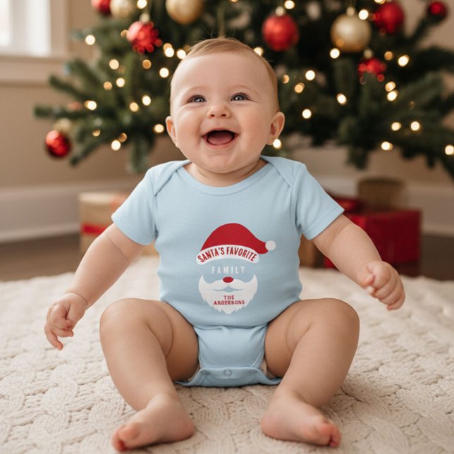 Custom Funny Santa's Favorite Family Name Baby Bodysuit (Creator Uploaded)