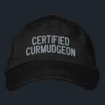 Custom Funny Sarcastic Curmudgeon Humor Cranky Dad Embroidered Baseball Cap<br><div class="desc">Embrace your inner grump with this "Certified Curmudgeon" embroidered hat. Perfect for those who wear their personality proudly, this cap adds a touch of humor to any outfit. The bold gray embroidery on a classic black background makes it an ideal statement piece, whether you’re out and about or just lounging....</div>