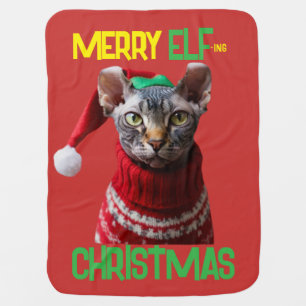 Custom Funny Sayings Elf Sphynx Cat Christmas Pet Baby Blanket