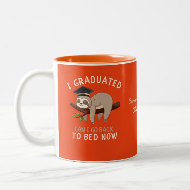 Custom Funny Sloth Graduation Back To Bed Gift Two-Tone Coffee Mug (Left)