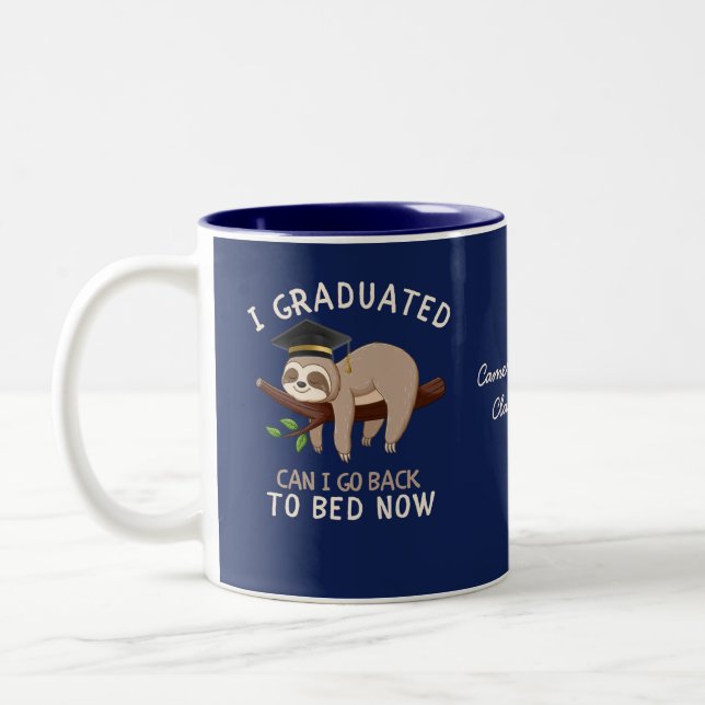 Custom Funny Sloth Graduation Back To Bed Gift Two-Tone Coffee Mug (Left)