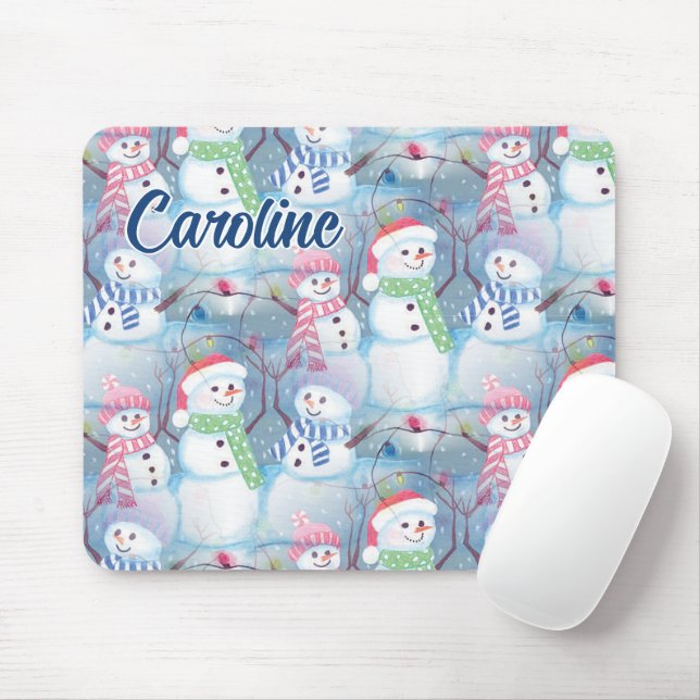 Custom Funny Snowmen Christmas Tree String Lights Mouse Pad (With Mouse)