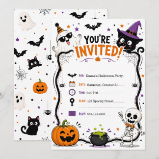 Custom Funny Spooky Cat Halloween Invitation