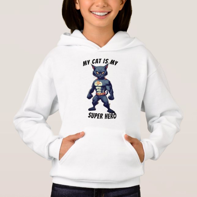 Custom Funny Superhero Cat Portrait Hoodie (Front)