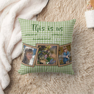 Custom Funny This Is Us Family Quote Green Plaid Throw Pillow