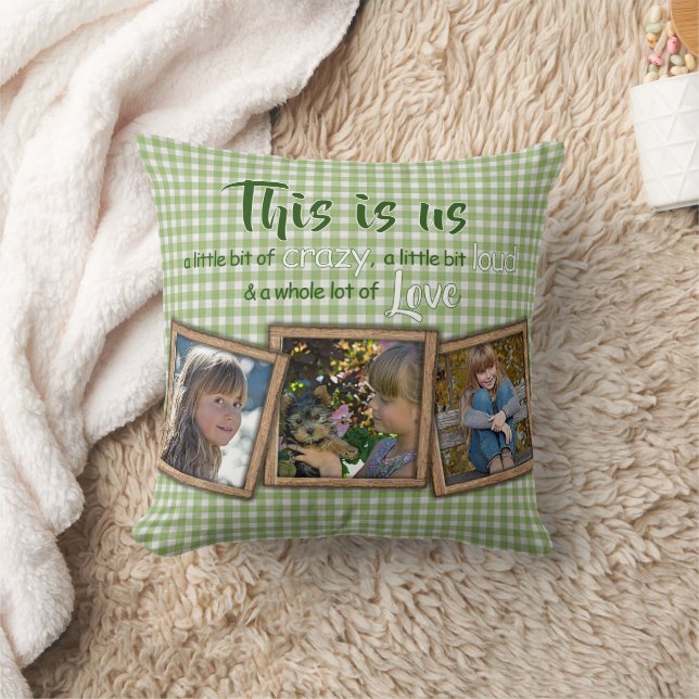 Custom Funny This Is Us Family Quote Green Plaid Throw Pillow (Blanket)