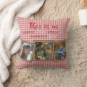 Custom Funny This Is Us Family Quote On Red Plaid Throw Pillow