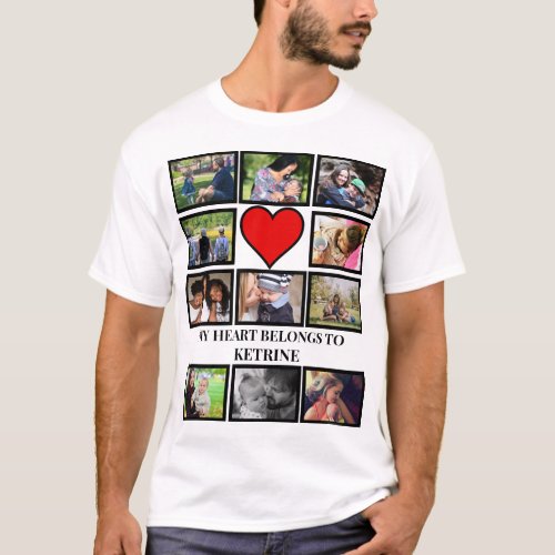 Custom Funny Valentines day heart 11 photo collage T_Shirt