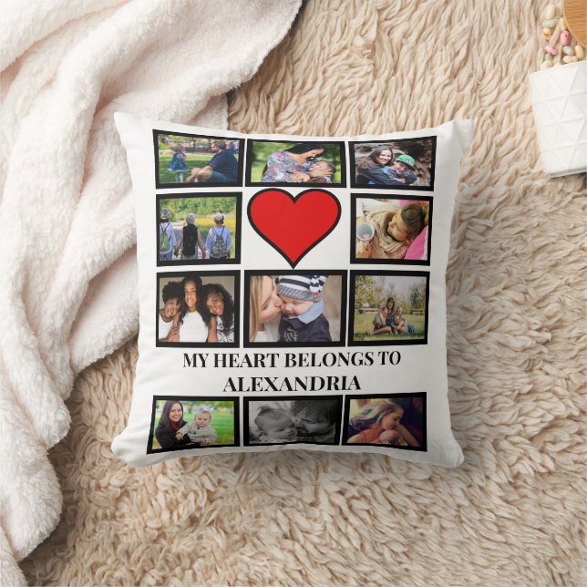 Custom Funny Valentines day heart 11 photo collage Throw Pillow (Blanket)