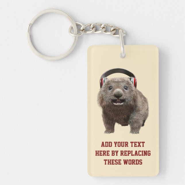 Custom Funny Wombat with headphones Cool Animal Keychain (Front)