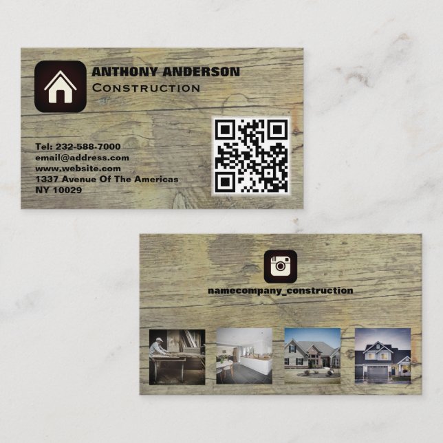 Custom furniture construction wood works business  business card (Front/Back)