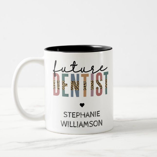 Custom Future Dentist Dental Student Gifts Two-Tone Coffee Mug (Left)