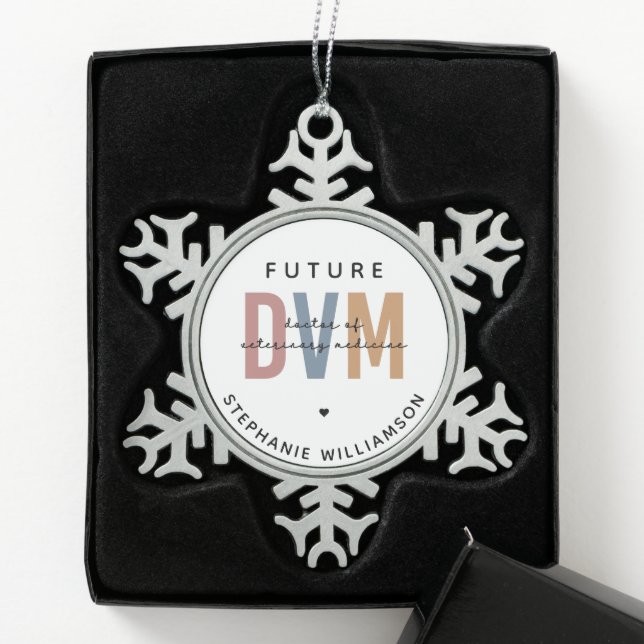 Custom Future DVM Doctor of Veterinary Medicine Snowflake Pewter Christmas Ornament (Box)