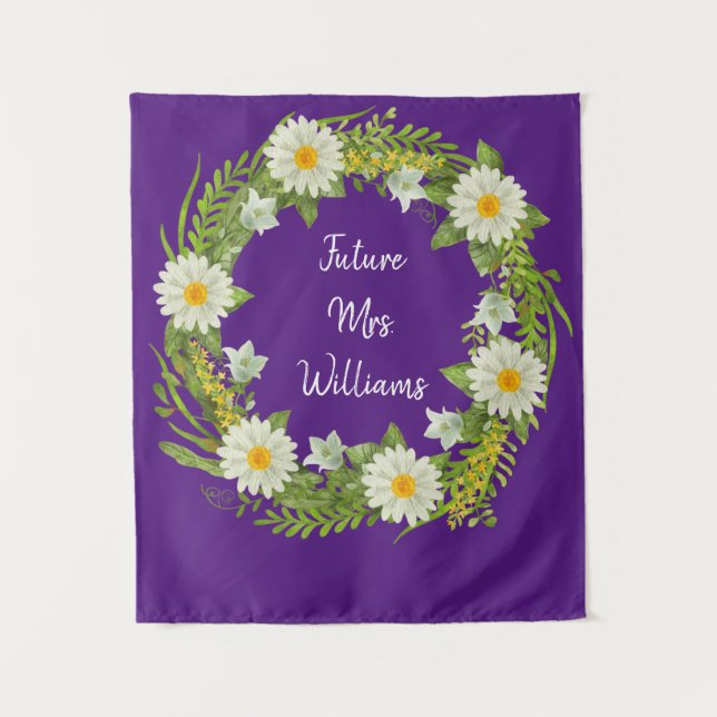 Custom Future Mrs Greenery Daisy Bridal Shower Tapestry (Front)