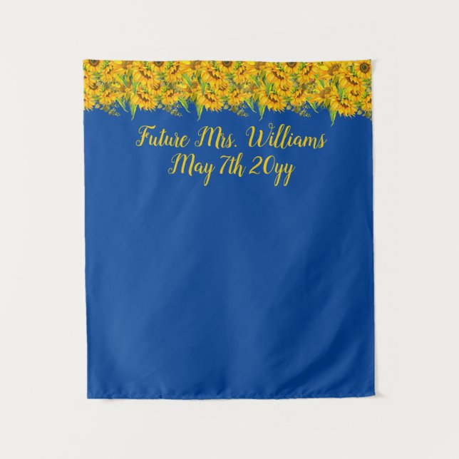 Custom Future Mrs Sunflower Blue Bridal Shower Tapestry (Front)