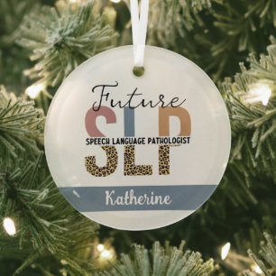 Custom Future SLP Speech Pathologist Leopard Print Glass Ornament