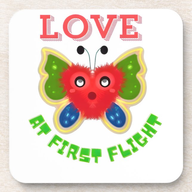 Custom Fuzzy Heart Butterfly Gift Beverage Coaster (Front)
