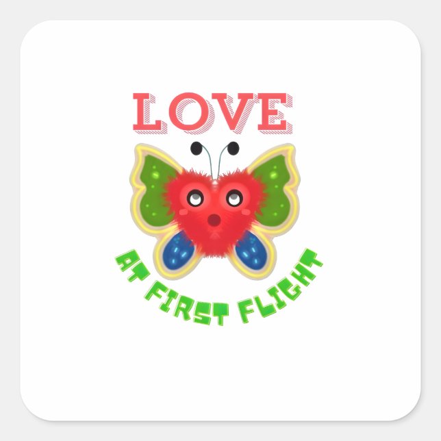 Custom Fuzzy Heart Butterfly Gift Square Sticker (Front)