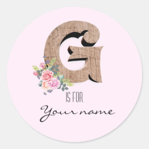 Custom G Name Floral Flower Pink Letter G Modern Classic Round Sticker