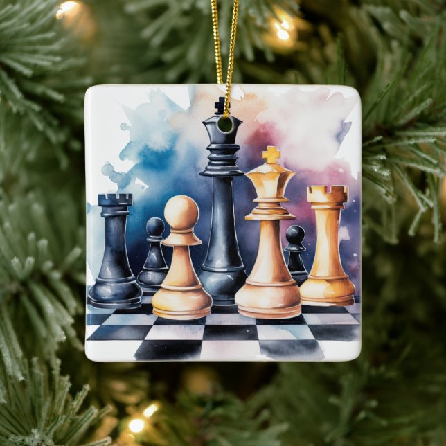 Custom Galaxy Chess Pieces Modern Chess Christmas Ceramic Ornament (Tree)