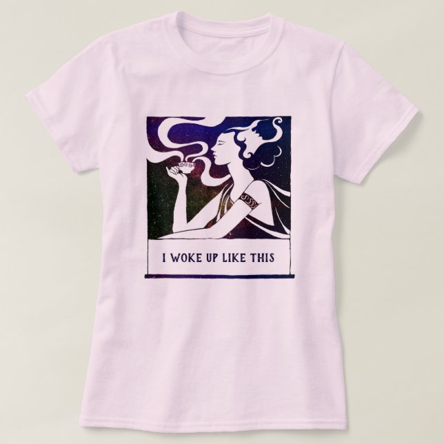 Custom Galaxy Coffee Art Nouveau Woman Chic Funny T-Shirt (Design Front)