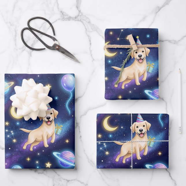 custom Galaxy Labrador Retriever birthday party Wrapping Paper Sheets (Front)