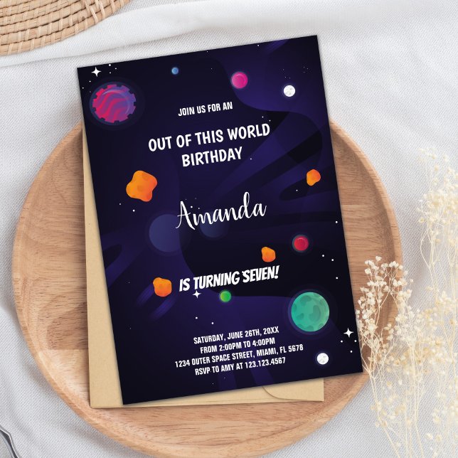 Custom Galaxy Rocket & Astronaut Kids Party Invite (Outer Space Birthday Invitations)
