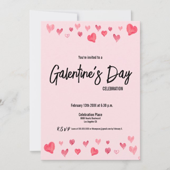 Custom Galentine's Day Friends watercolor hearts Invitation (Front)
