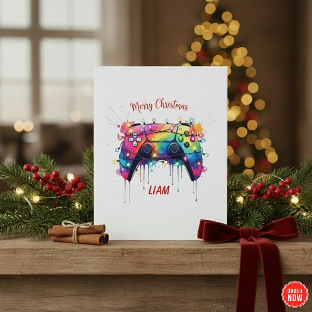 Custom Gamer Christmas Card With Game Controller (Creator Uploaded)