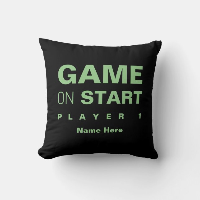 Custom Gamer Game Room Decor Green Black Throw Pillow (Front)