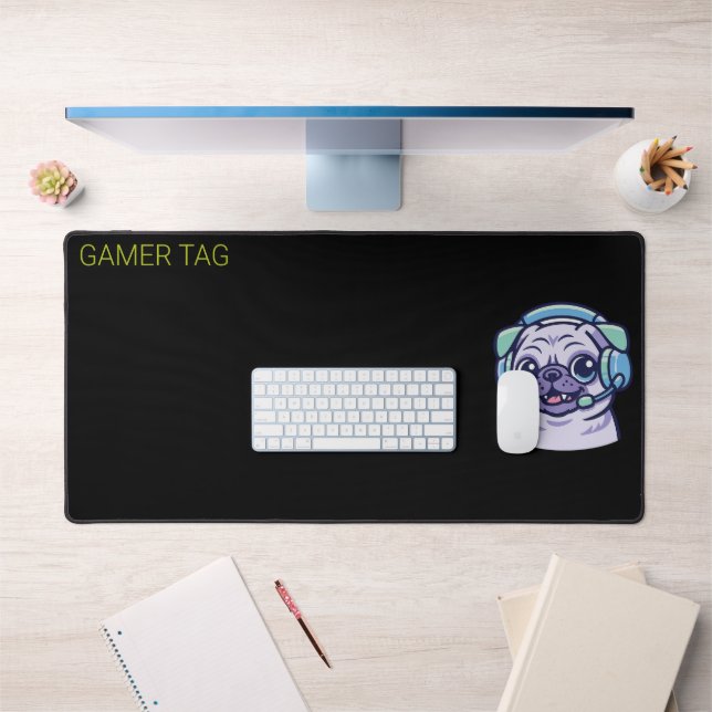 Custom Gamer Pug Acid Green Black Desk Mat (Office 1)
