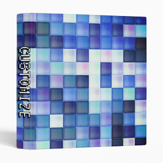 Custom Gamertag Blue 8-Bit Pixel Square Pattern 3 Ring Binder