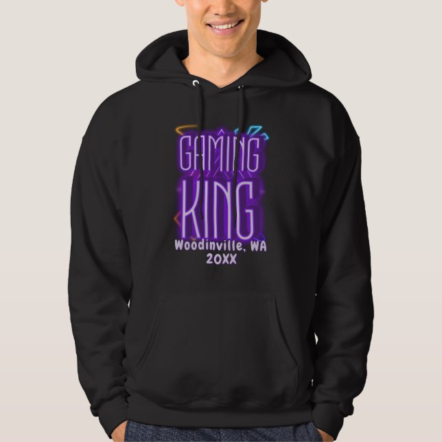 Custom Gaming King for Gamer Location Date Name Hoodie (Front)
