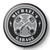 Custom Garage Name Retro Black White LED Sign (Lights Off)