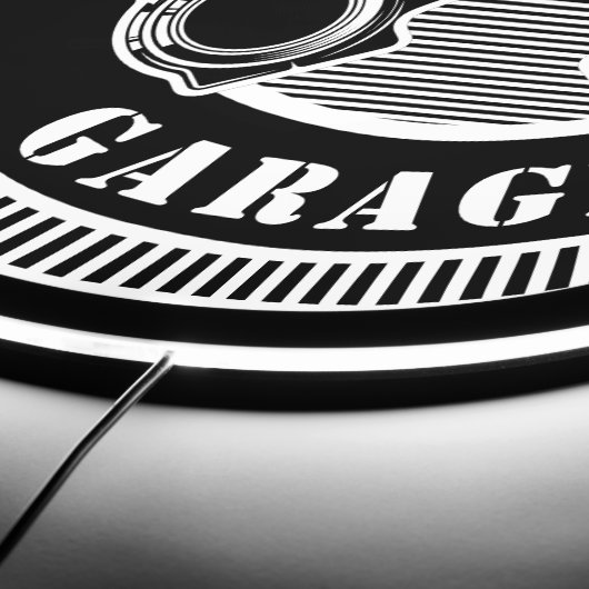 Custom Garage Name Retro Black White LED Sign (Edge)