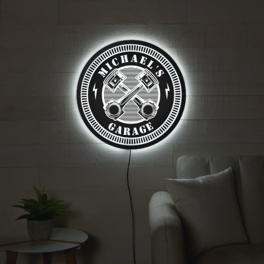 Custom Garage Name Retro Black White LED Sign (Living Room)
